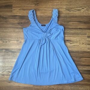 Y2K 90s Blue Babydoll Top‎ Braided Straps Summer Festival Medium Coquette Preppy